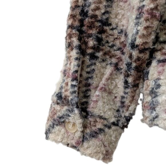 Greylin Anthropologie Fuzzy Plaid Cropped Shacket Jacket Women's M - Brown Multi - Picture 12 of 15